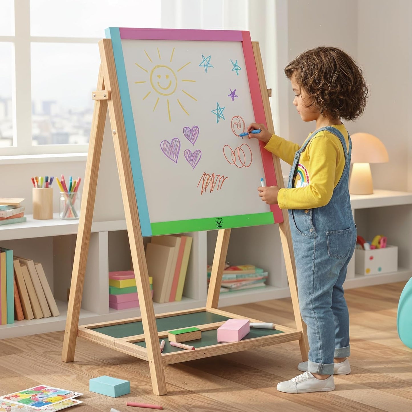 Simarr 2-in-1 Space Kids Writing Board – Double Sided Blackboard & Whiteboard with Stand | Learning & Drawing Board for Kids