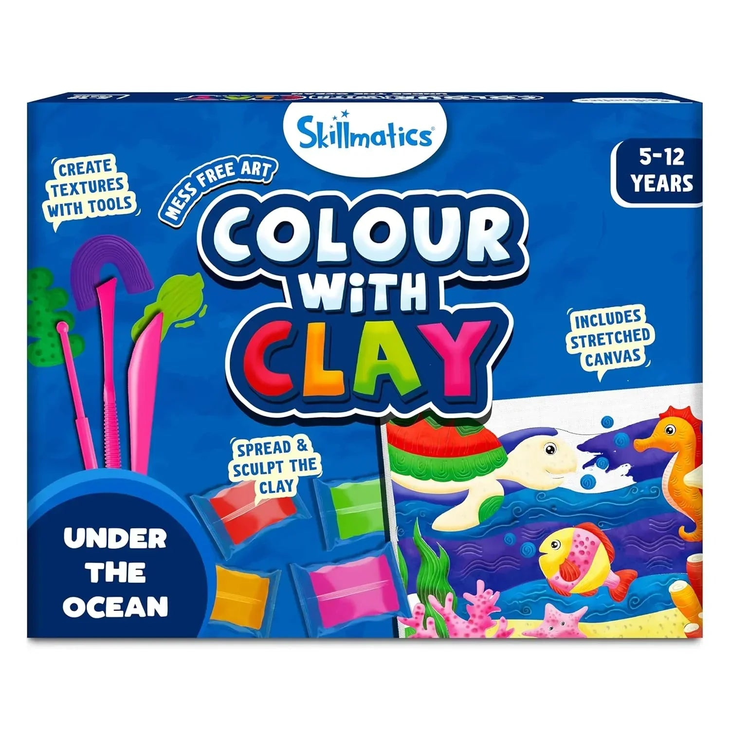 Skillmatics Art & Craft Kit - Colour with Clay, No Mess Art, Create a Clay Canvas of Under The Ocean, Gifts for Ages 5 to 12 - Jaiman Toys