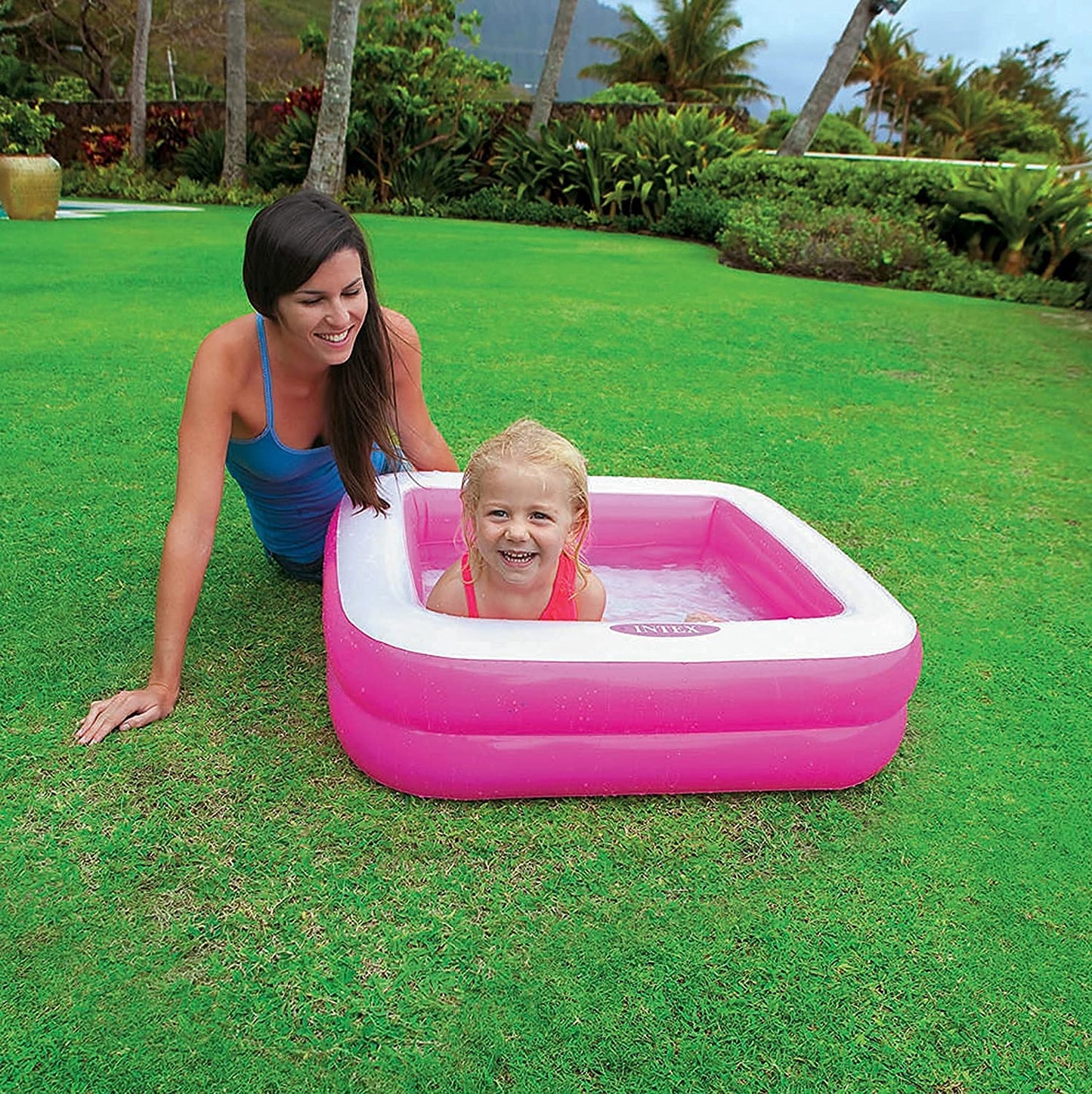 Intex 57100 Inflatable Square Swimming Pool 34" x 34" x 10" – Kids & Family Outdoor Garden Pool for Summer Water Fun