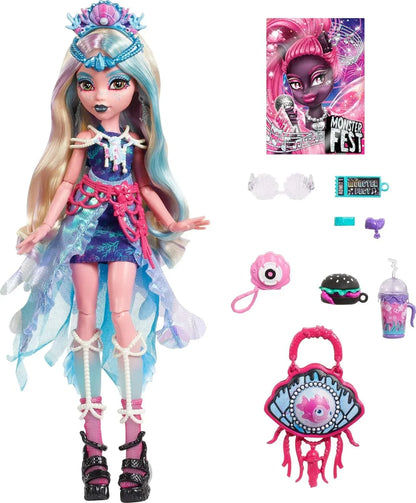 Monster High Lagoona Blue Doll with Glam Monster Fest Outfit and Festival Themed Accessories Like Snacks, Band Poster, Statement Bag and More - Jaiman Toys