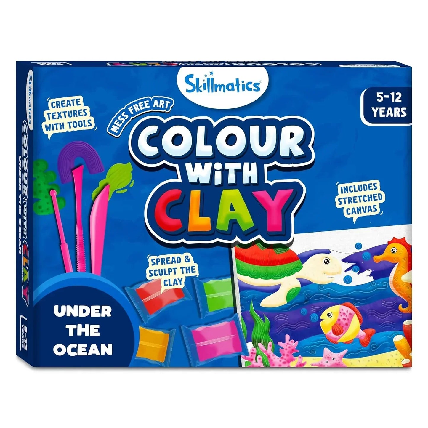 Skillmatics Art & Craft Kit - Colour with Clay, No Mess Art, Create a Clay Canvas of Under The Ocean, Gifts for Ages 5 to 12 - Jaiman Toys