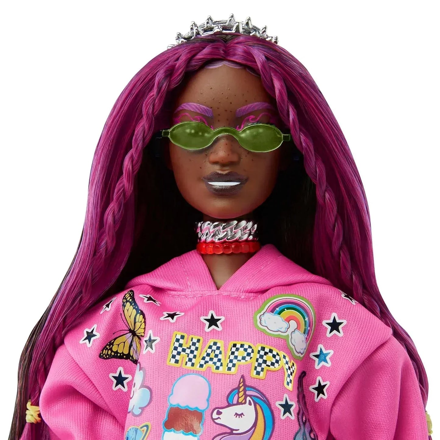 Barbie® Doll with Pet Panda, Extra, Kids Toys, Clothes and Accessories, Pink-Streaked Brunette Hair, Graphic Hoodie and Plaid Skirt - Jaiman Toys