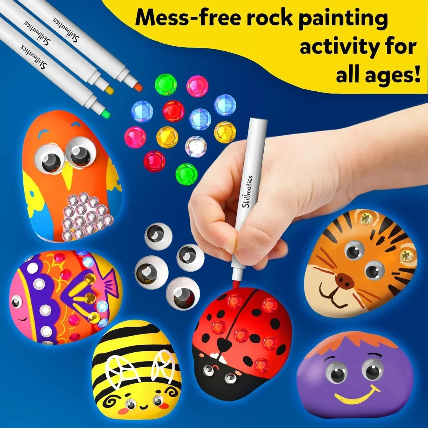 Skillmatics Rock Painting Kit - Mess-Free Art & Craft Activity For Girls & Boys, Craft Kits & Supplies, Diy Creative Activity, Gifts For Kids Ages 4, 5, 6, 7, 8, 9, 10, 11, 12, Multicolor - Jaiman Toys