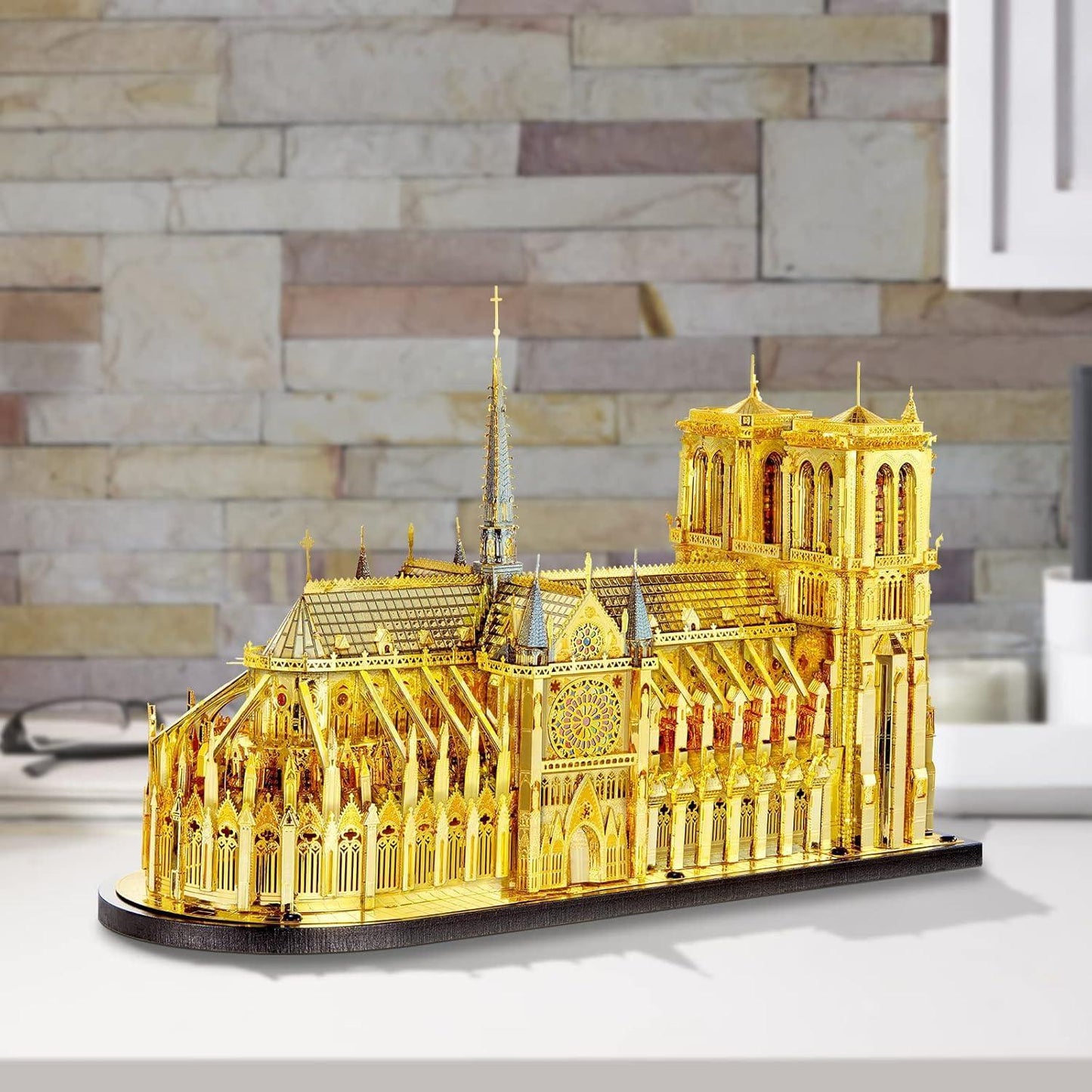 Piececool 3D Metal Puzzle Notre-Dame de Paris (Large Gold Edition) – 384 Pieces – Level 5 Difficulty – Stainless Steel DIY Architecture Model-Age 14+