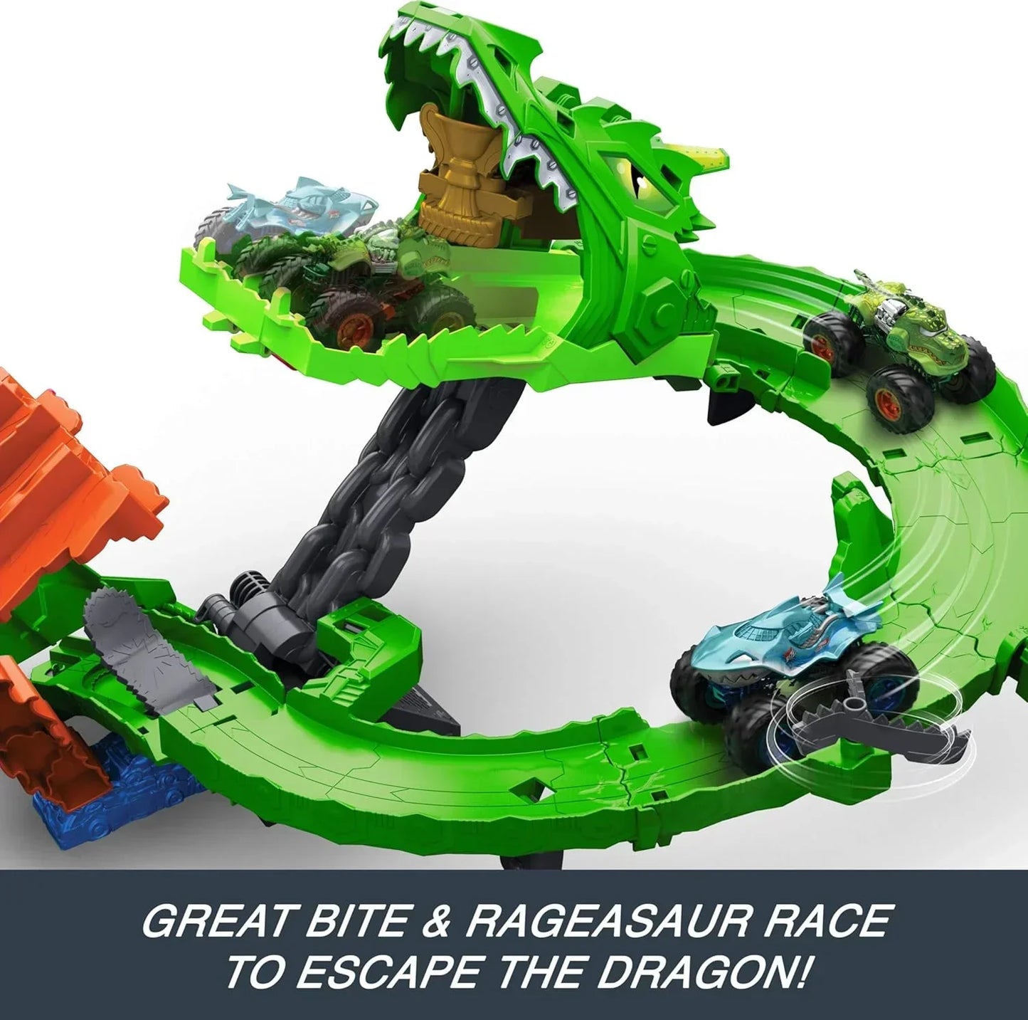Hot Wheels Monster Trucks – Sharks vs. Dinos Dragon Destruction Playset