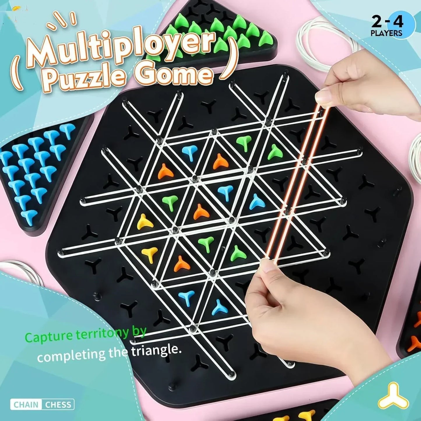 Triangle Chess Triggle Rubber Band Strategy Board Game | STEM Geoboard Puzzle for Kids & Adults | 2–4 Player Family Brain Teaser