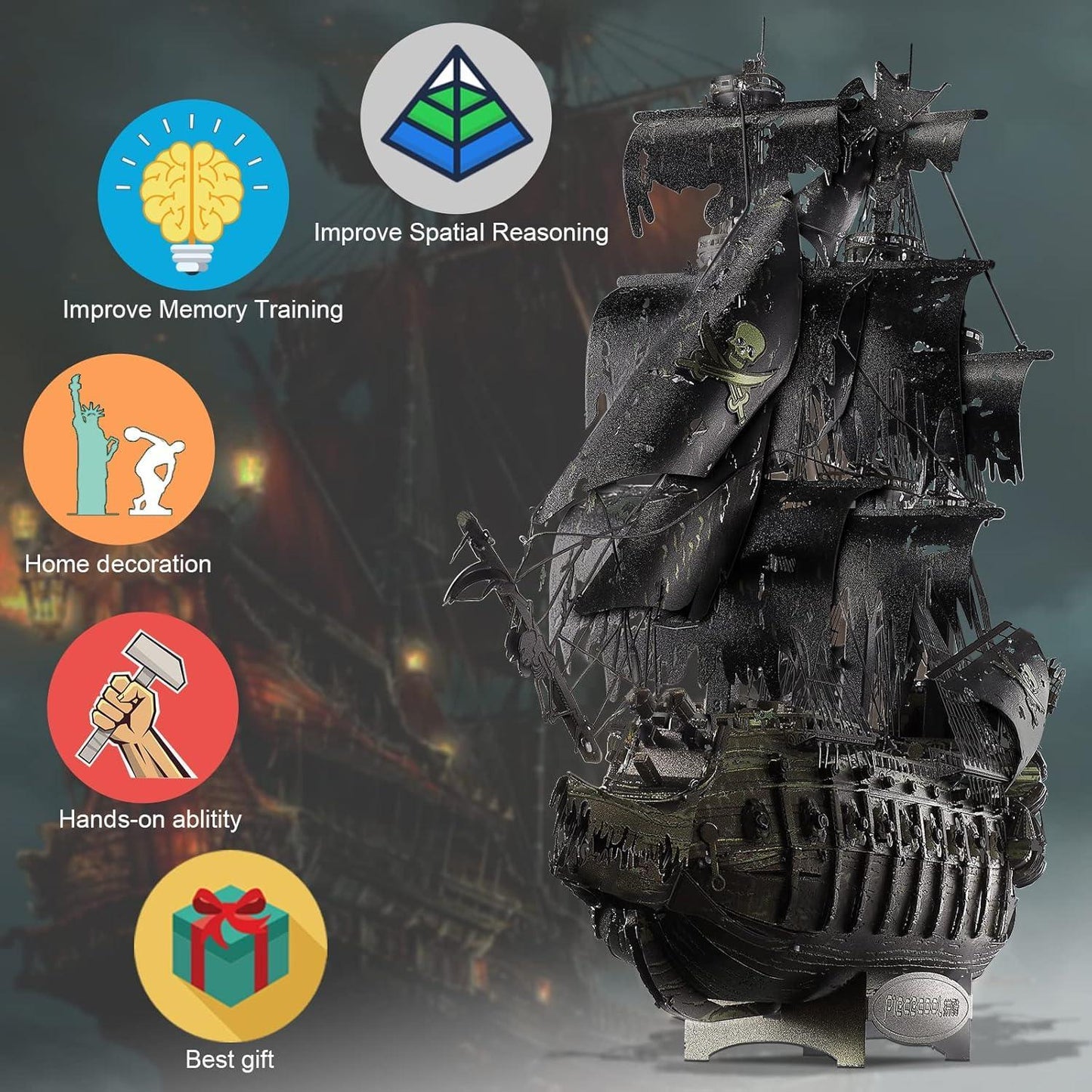 Piececool  3D Metal Puzzle The Flying Dutchman (Large) Ghost Ship – 369 Pieces – Level 4 Difficulty – Stainless Steel DIY Model Kit- Age16+
