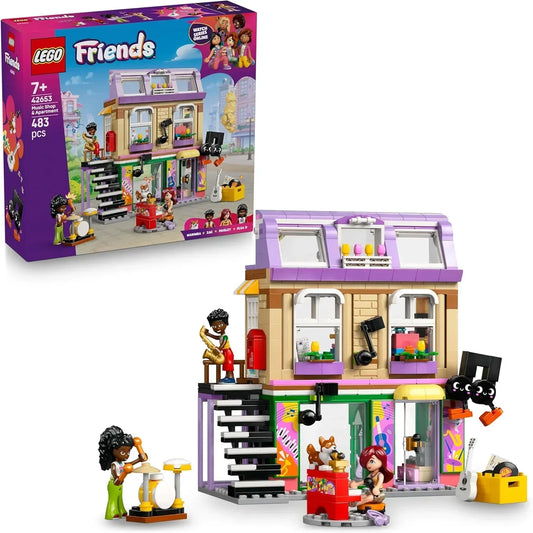 LEGO Friends 42653 Music Shop & Apartment Toy with 3 Mini Dolls, a Pet Corgi Animal Figure & Musical Instruments incl. a Piano, Drum Kit, Guitars & Accessories - Gift for 7+ Year Old Girls