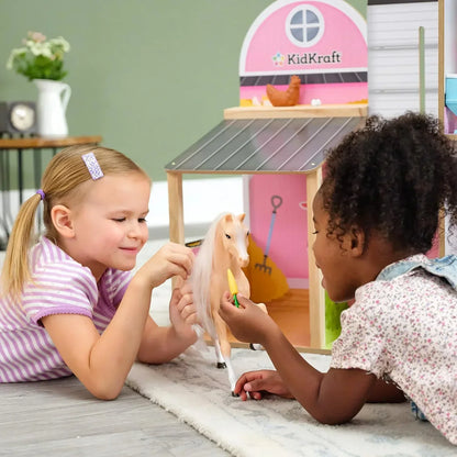 Windmill Elevator 2-in-1 Wooden Barn & Dollhouse with Horse and Lights & Sounds, Over 3 Feet Tall, Pink