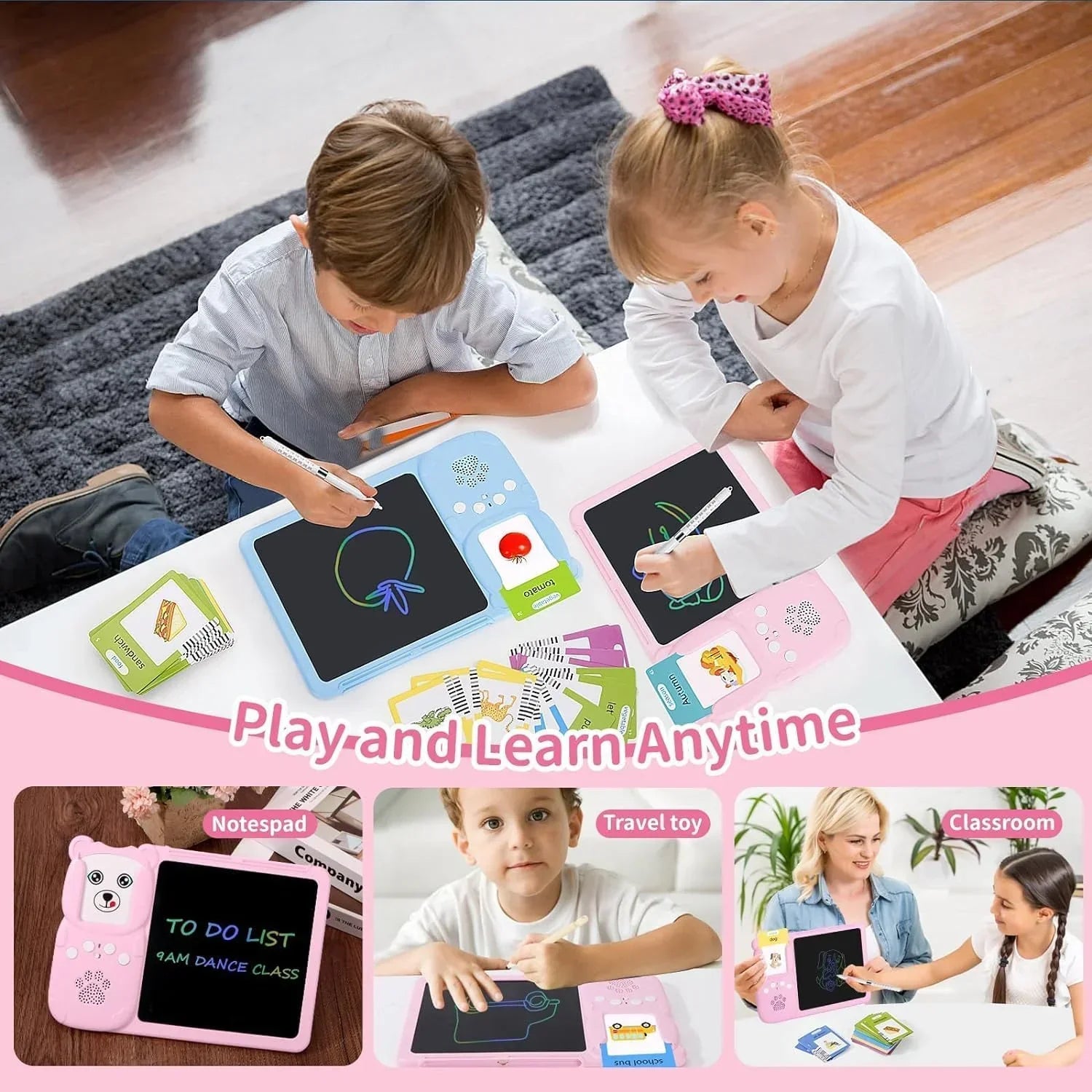 EARLY EDUCATION DEVICE - Talking Flash Cards with LCD Writing Tablet 2 in 1, Sensory Toys for Boys and Girls (Multicolor) - Jaiman Toys