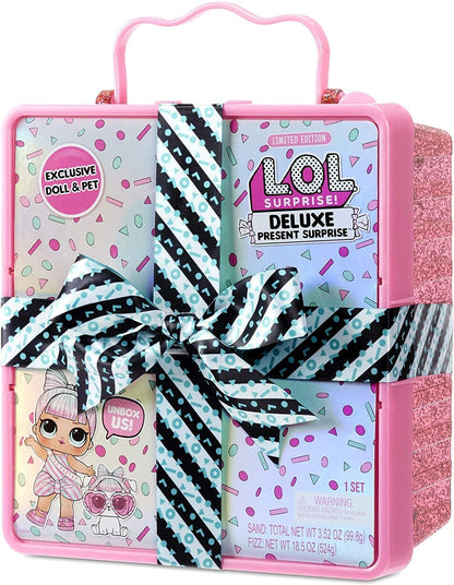 LOL Surprise Deluxe Present Surprise with Limited Edition Doll, and Pet, Pink - Adorable Fashion Doll and Colorful Accessories in Giftable Packaging - Birthday, for Girls Age 4-15 Years