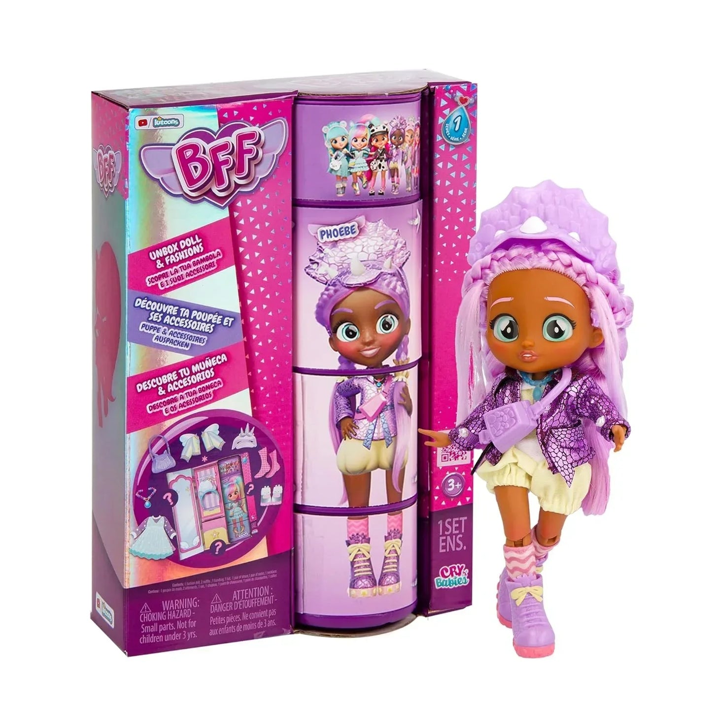 Cry Babies BFF Phoebe Fashion Doll with 9+ Surprises Including Outfit and Accessories for Fashion Toy, Girls and Boys Ages 4 and Up, 7.8 Inch Doll (Phoebe) - Jaiman Toys