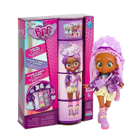 Cry Babies BFF Phoebe Fashion Doll with 9+ Surprises Including Outfit and Accessories for Fashion Toy, Girls and Boys Ages 4 and Up, 7.8 Inch Doll (Phoebe) - Jaiman Toys