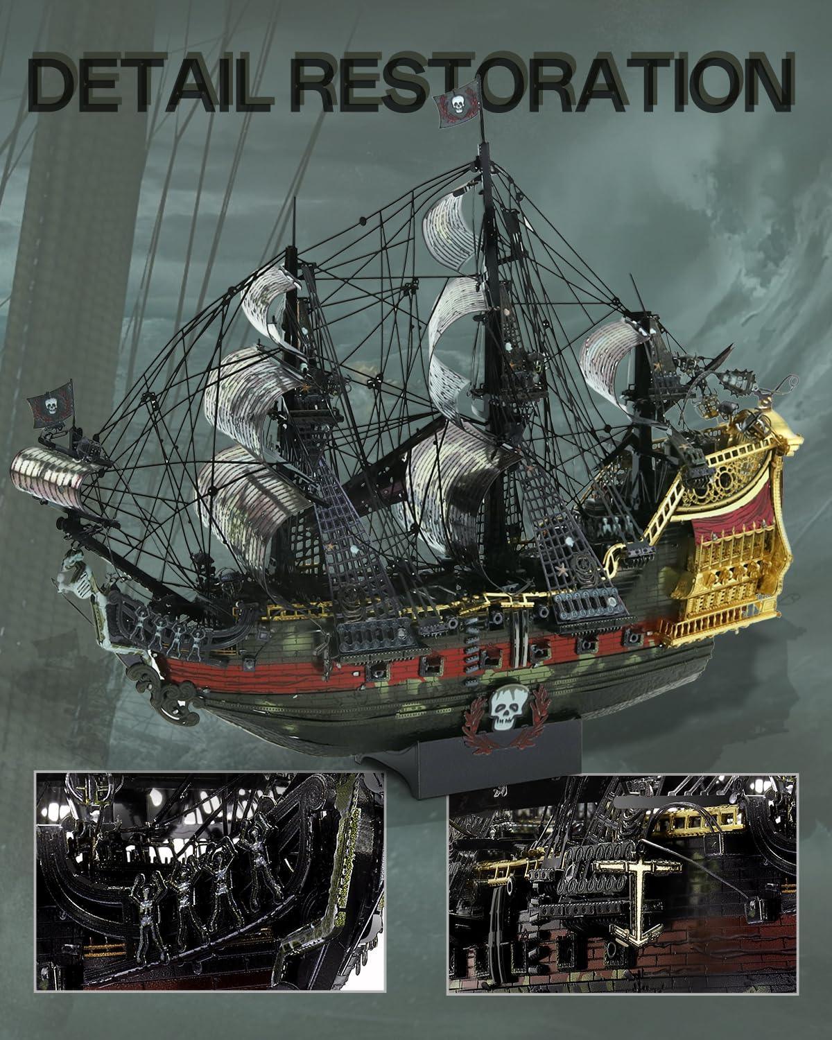 Piececool  3D Metal Puzzle The Queen Anne’s Revenge Pirate Ship (Large) – 439 Pieces – Level 5 Difficulty – Stainless Steel DIY Model Kit-Age16+