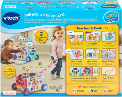 VTech Sort & Discover Activity Wagon Pink | Interactive Pull-Along Learning Walker & Shape Sorting Toy for Toddlers
