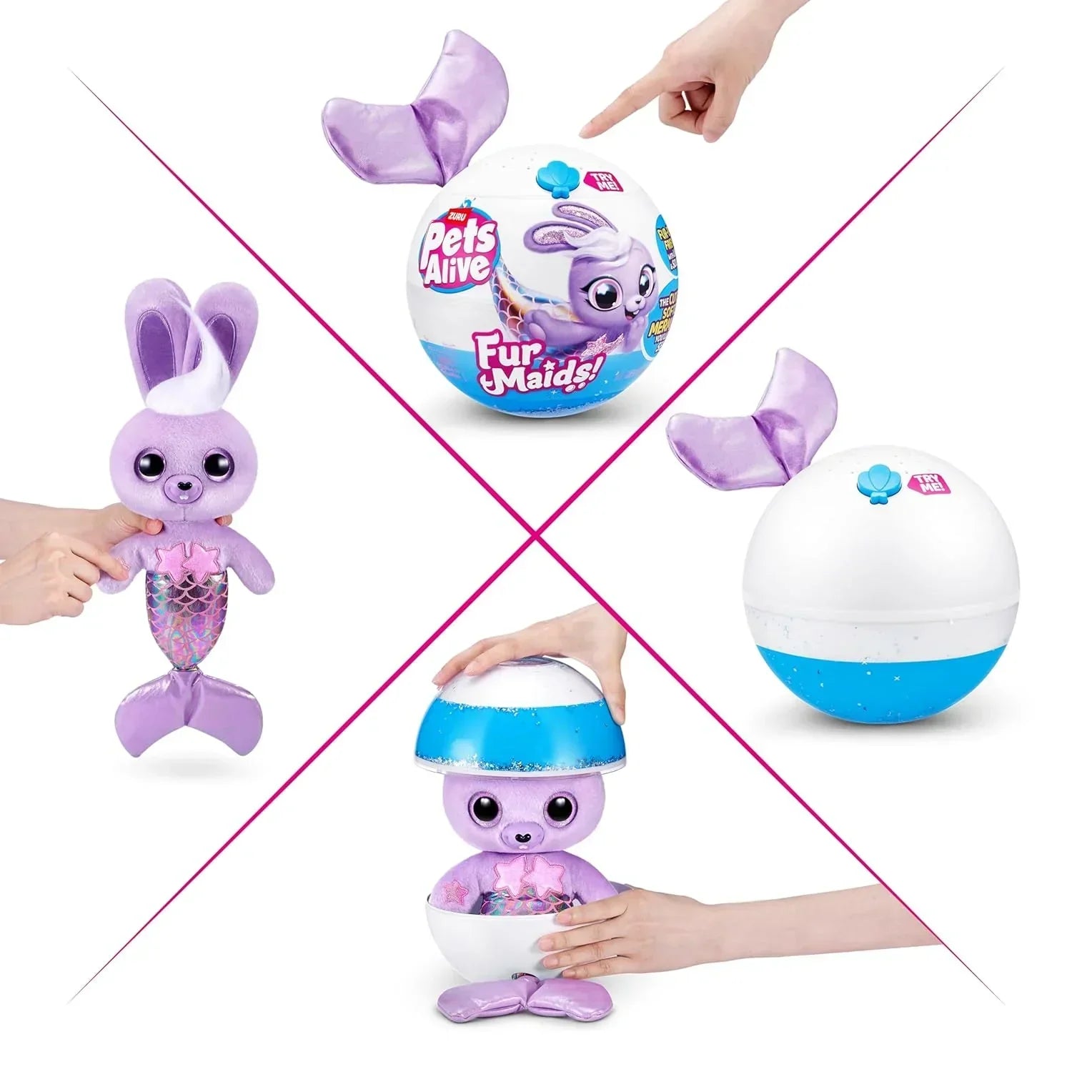 Pets Alive Furmaids by ZURU Mermaid Plush Interactive Light and Sound Girls Toy (Purple Rabbit) - Jaiman Toys