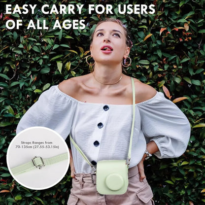 PU Leather Camera Case for Instax Mini SE – Protective Pouch with Adjustable Shoulder Strap - Green - Jaiman Toys