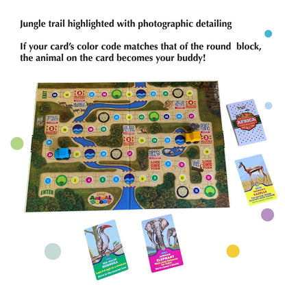 KAADOO Animal Buddy Africa Edition Board Game | Educational Wildlife Discovery Game for Kids 4+ Years | Learn African Animals Through Play | 2 Player Family Board Game | Made in India
