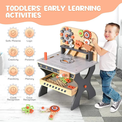 Junior Builders Wooden Tool Bench – Pretend Play Workstation with Tools for Kids, 3+ - Jaiman Toys