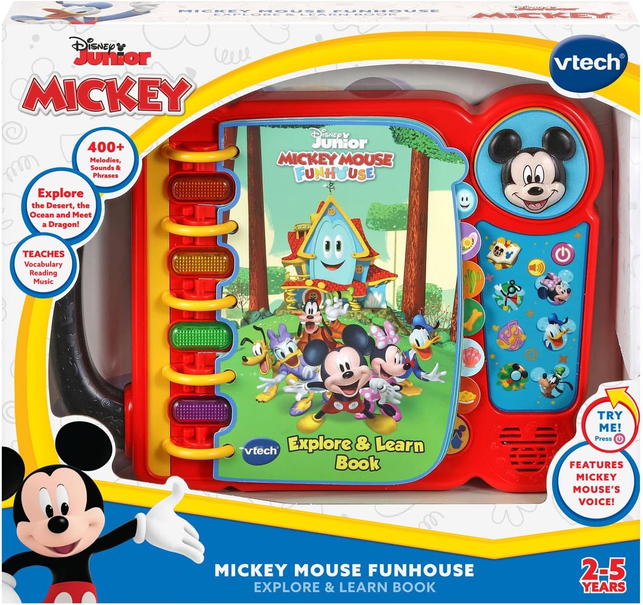 VTech Disney Junior Mickey Mouse Funhouse Explore & Learn Book | Interactive Educational Sound Book with Lights, Music, Stories & Learning Activities for Toddlers