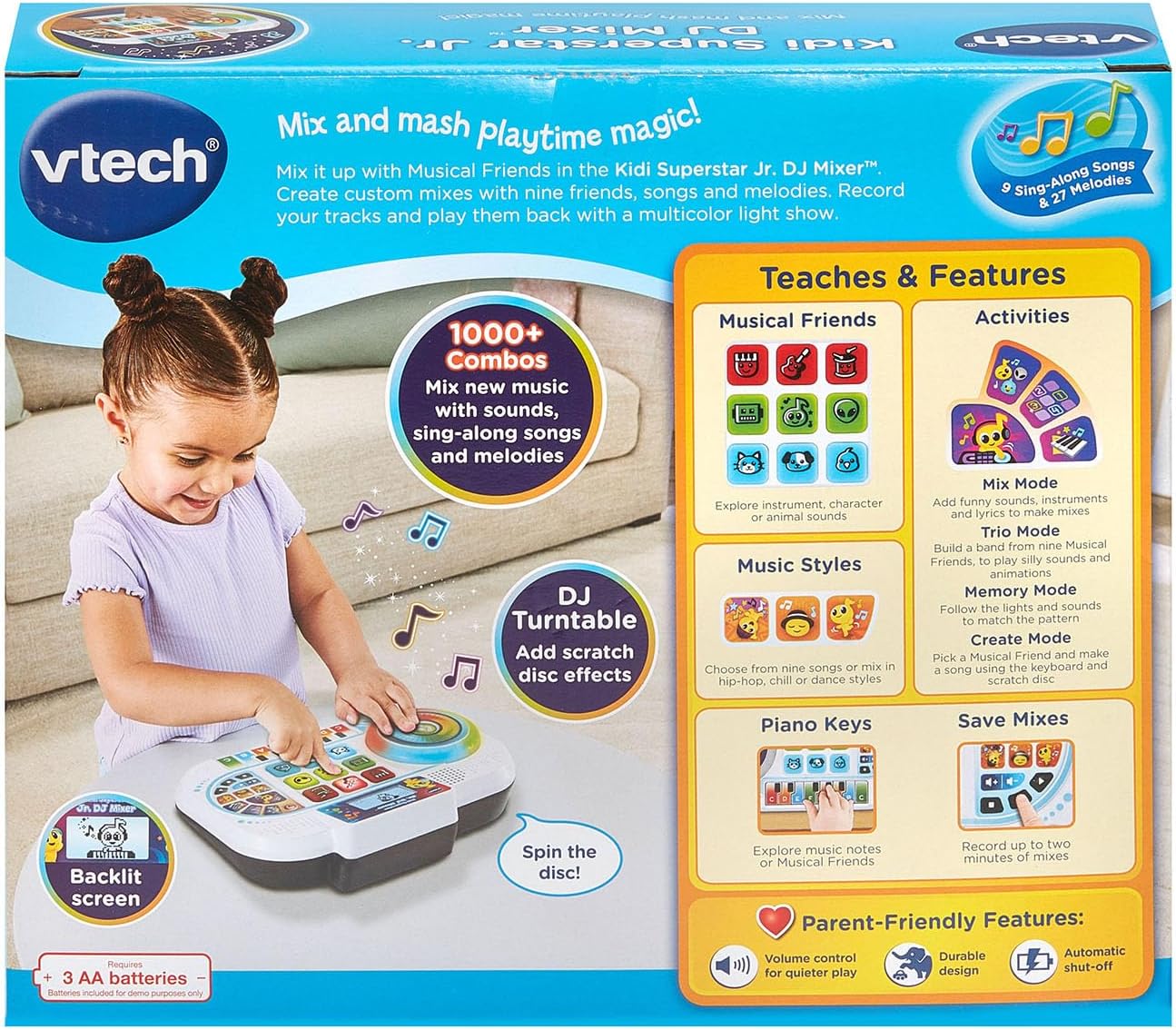 VTech Kidi Superstar Jr. DJ Mixer | Interactive Musical DJ Mixing Console with Light-Up Turntable, Piano Keys, Sound Effects & Recording | Educational Music Toy