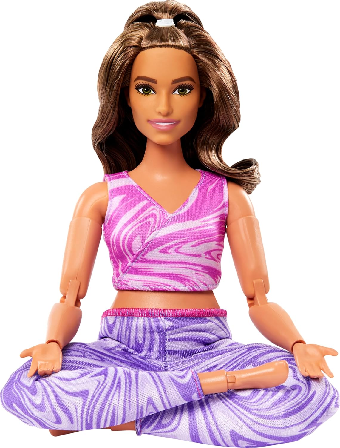 Barbie Made to Move Fashion Doll with Curvy Body, Brunette Hair & 22 Articulated Joints | Pink Sports Top & Purple Yoga Pants