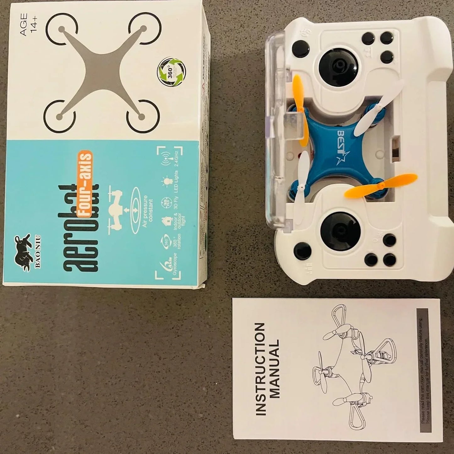 Mini Four-Axis RC Drone – Blue | 360° Flip | Stable Flight | Remote Controlled Toy Drone (Age 14+)