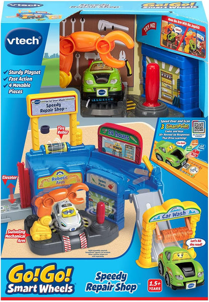 VTech Go! Go! Smart Wheels Speedy Repair Shop | Interactive Vehicle Garage Playset with SmartPoint Car, Car Wash & Repair Station for Toddlers