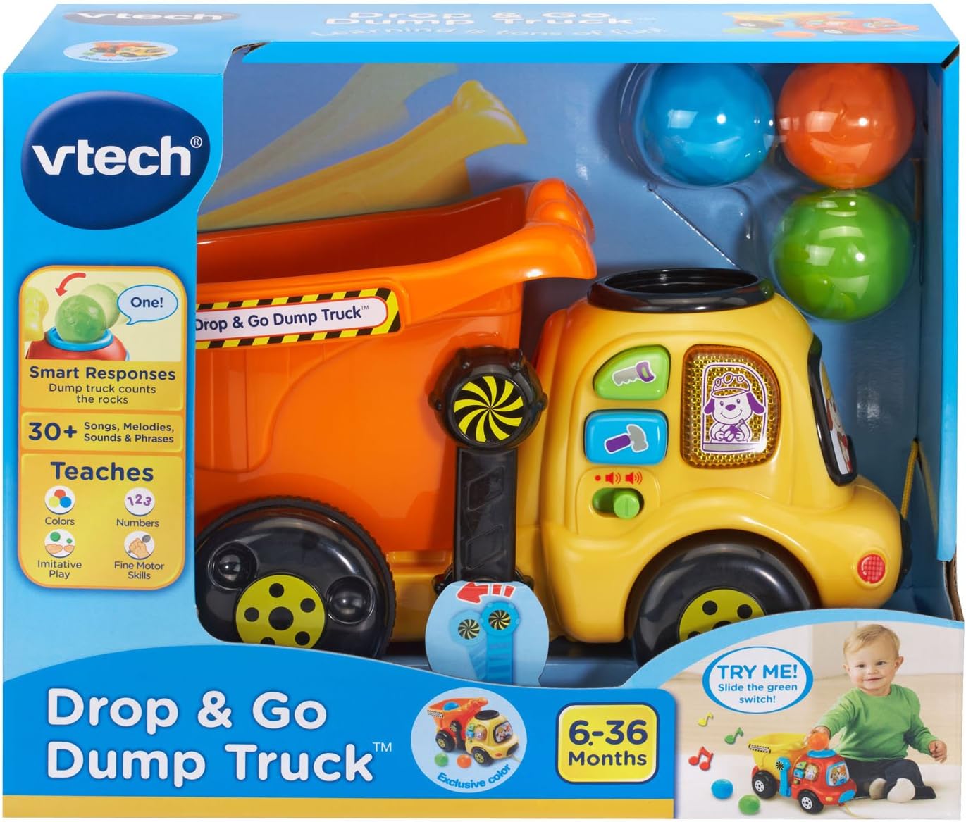 VTech Drop and Go Dump Truck | Interactive Learning Construction Truck with Lights, Sounds & Music | Orange