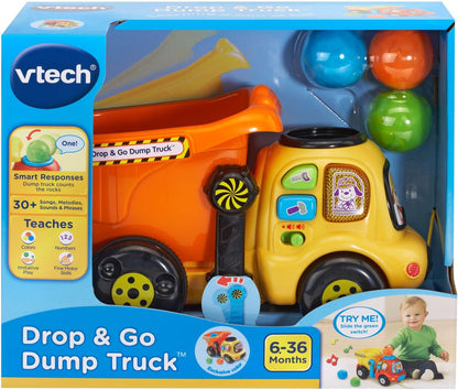 VTech Drop and Go Dump Truck | Interactive Learning Construction Truck with Lights, Sounds & Music | Orange