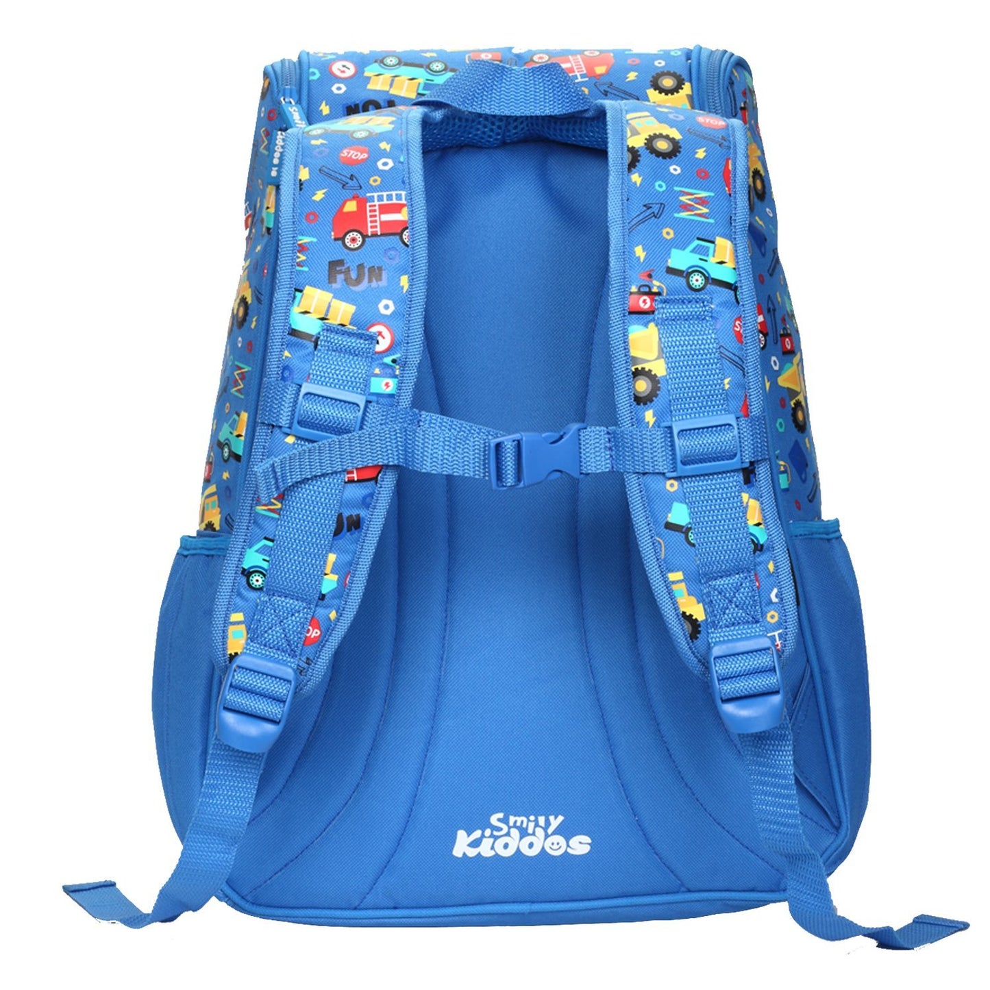 Smily Kiddos 18 Inch Kids School Backpack – Vehicle Theme Blue Multi-Compartment School Bag for Boys