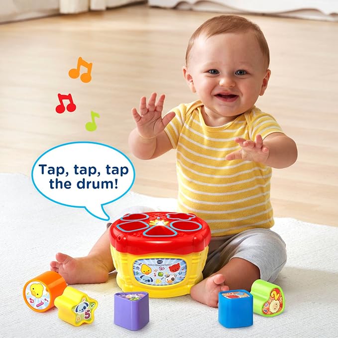 VTech Sort and Discover Drum, Yellow | Interactive Shape Sorter Learning Drum with Lights, Music & Educational Play