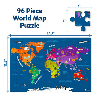 Skillmatics World Map Puzzle - 96 Piece Jigsaw Puzzle, Educational Toy, Geography for Kids, 400+ Facts, Gifts for Boys & Girls Ages 6 to 12 - Jaiman Toys