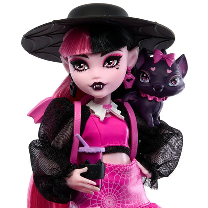 Monster High Draculaura Doll with Pet Bat-Cat Count Fabulous and Accessories Like Backpack, Spell Book, Bento Box and More - Jaiman Toys