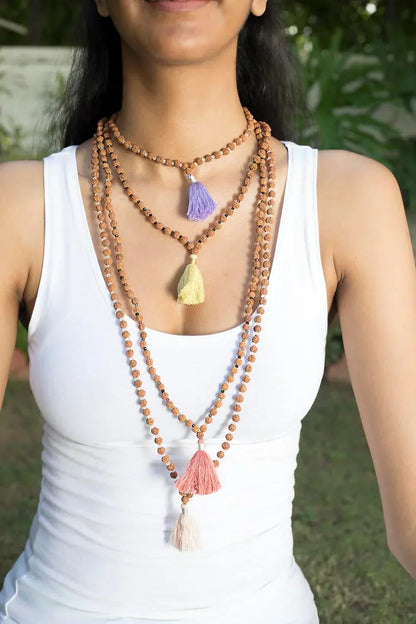 Maha Mala Carnelian & Rudraksha 108 Beads Meditation Mala – 6mm Rudraksha + 3.5mm Carnelian | Handmade in India