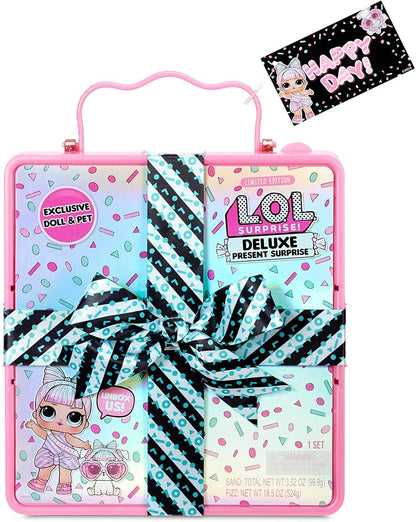 LOL Surprise Deluxe Present Surprise with Limited Edition Doll, and Pet, Pink - Adorable Fashion Doll and Colorful Accessories in Giftable Packaging - Birthday, for Girls Age 4-15 Years