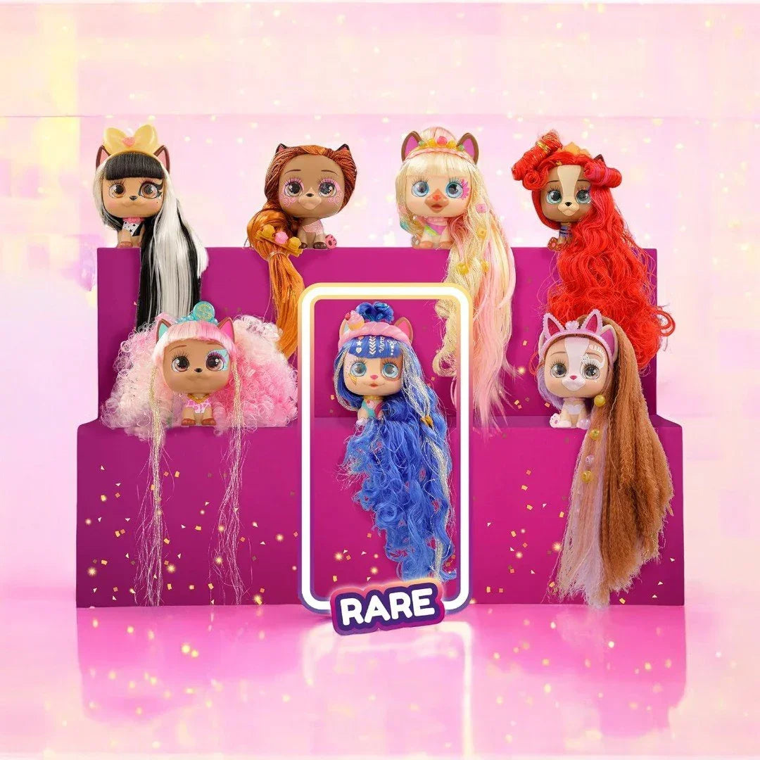 VIP PETS Celebripets - Mini Surprise Dog Doll Inspired by Real Stars with Extra Long Hair for Styling and others 10 Accessories - Kids above 3 years - Jaiman Toys