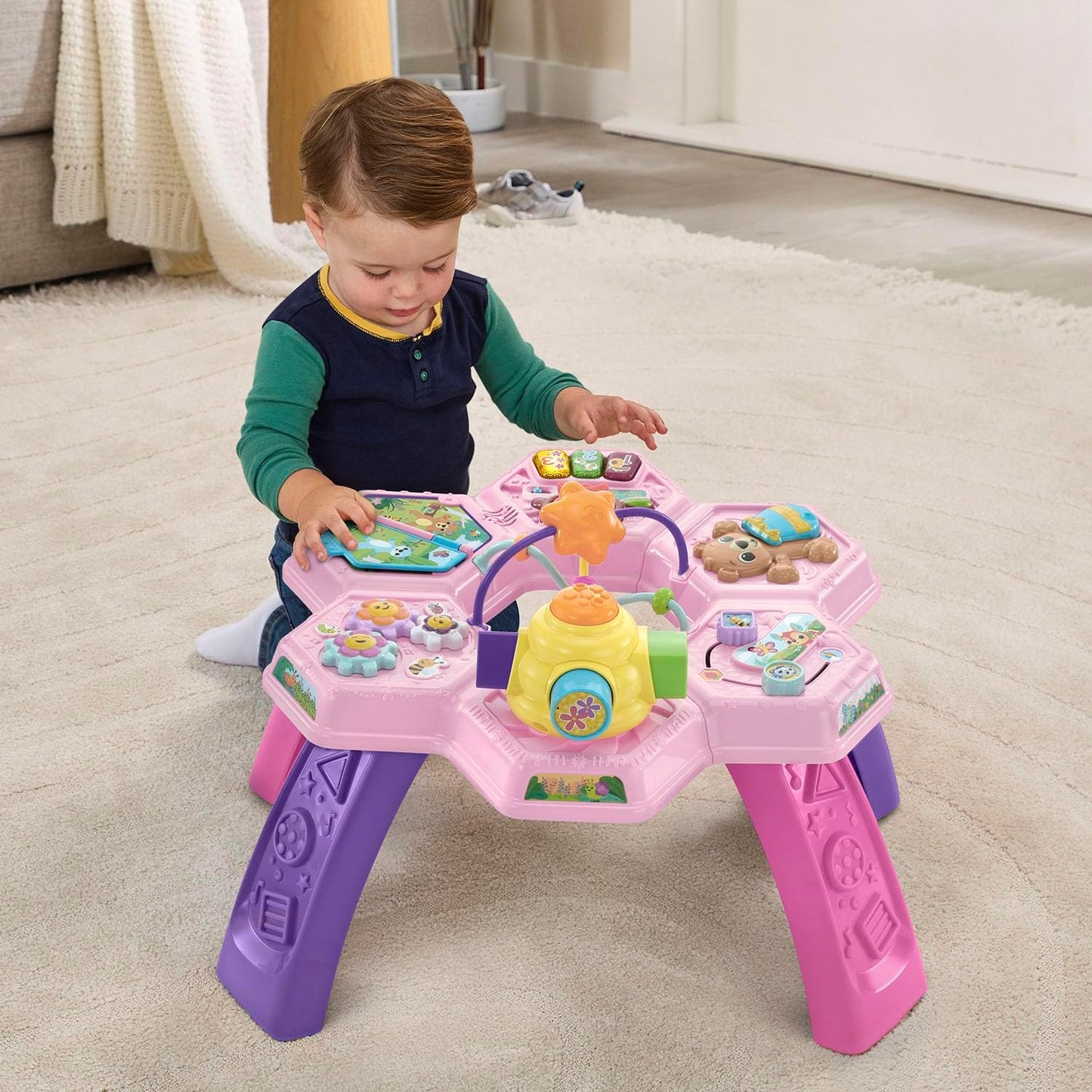 VTech Buzz and Learn Activity Table | Interactive Learning Activity Center with 7 Play Zones, Lights, Sounds & Music | Pink
