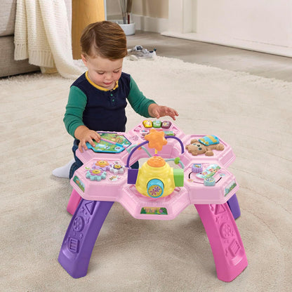 VTech Buzz and Learn Activity Table | Interactive Learning Activity Center with 7 Play Zones, Lights, Sounds & Music | Pink