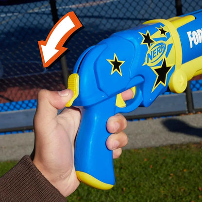 Nerf Fortnite Half Tone Hero Blaster, Bonus Code to Unlock Half Tone Hero Wrap in The Game, Break Open Loading, 12 Nerf Elite Darts - Jaiman Toys