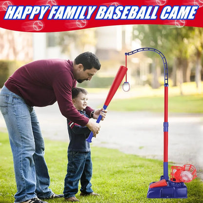 3-in-1 Kids Baseball Set – Tee Stand, Hanging Tee & Ball Launcher with 6 Balls | Adjustable Height Outdoor Game (Ages 3–12) - Jaiman Toys