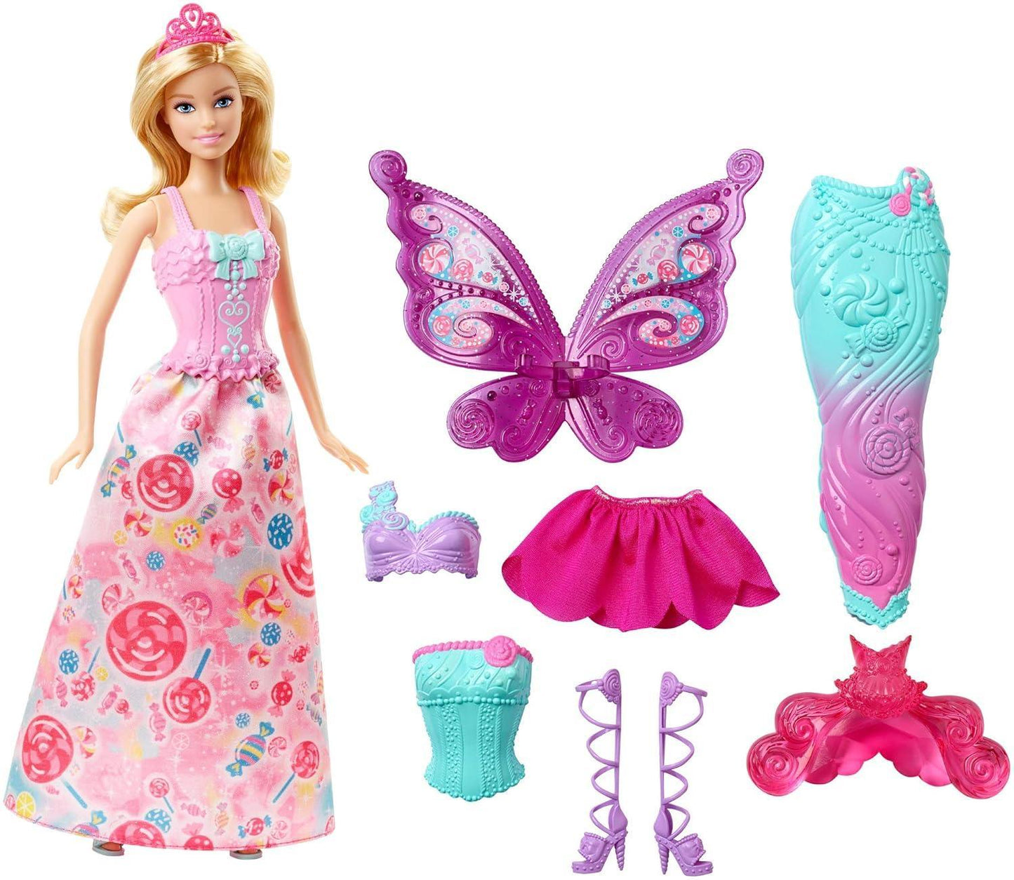 Barbie Doll and Fairytale Dress-Up Set, Clothes and Accessories for Princess, Mermaid and Fairy Characters, Kids Toys and Gifts - Jaiman Toys