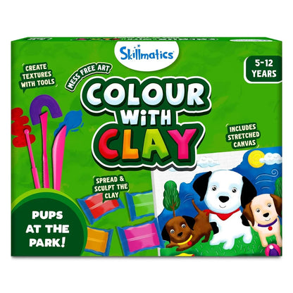 Skillmatics Art & Craft Kit - Colour with Clay, No Mess Art, Create A Clay Canvas of Pups at The Park, Gifts for Ages 5 to 12 - Jaiman Toys
