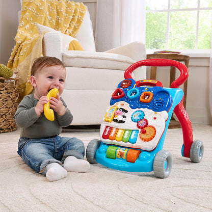 VTech Sit-to-Stand Learning Walker Interactive Baby Activity Walker with Removable Learning Center, Lights, Sounds & Music | Early Development Push Walker for Toddlers | Blue
