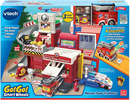 VTech Go! Go! Smart Wheels Rescue Tower Firehouse | Interactive Fire Station Playset with SmartPoint Fire Truck, Lights, Sounds & Rescue Missions for Toddlers