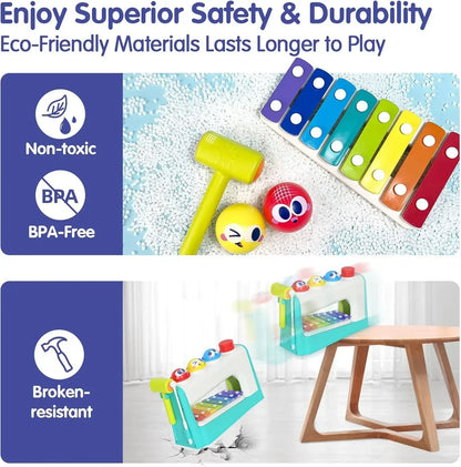 "HOLA Xylophone &amp; Pounding Toy Set: Interactive Musical Fun with Balls &amp; Hammer – Perfect 1st Birthday Gift for Boys &amp; Girls Aged 12 Months+" - Jaiman Toys