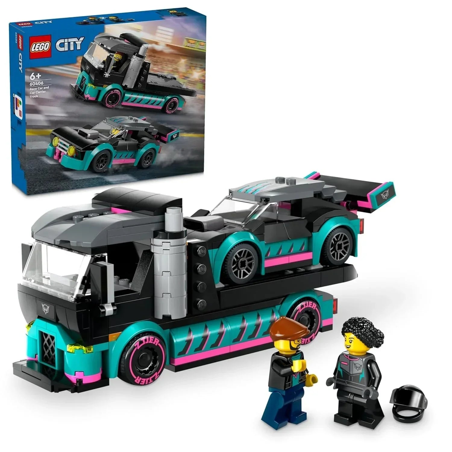 LEGO City Race Car and Car Carrier Truck Building Toy 60406 (328 Pieces) - Jaiman Toys