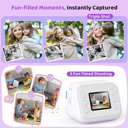 Instant Print Camera – 1080P Digital Video, Photo & Travel Toy Gift (White)