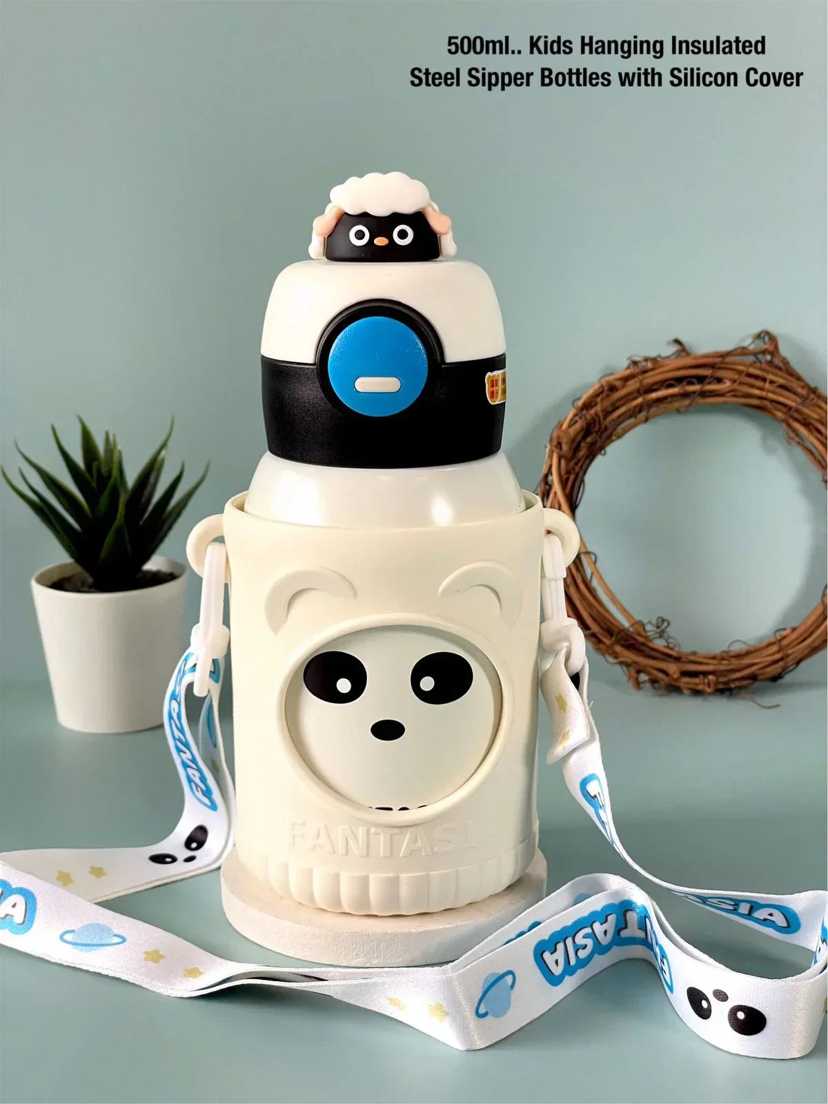 Cute Premium Kids Insulated Water Bottle Stainless with Silicon Cover 500 ML (White) - Jaiman Toys