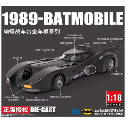 Batmobile Diecast Model Car 1:24 Scale – Pull-Back Alloy Collectible with LED Lights, Metal Body & Highly Detailed Design Toy Vehicle - Jaiman Toys
